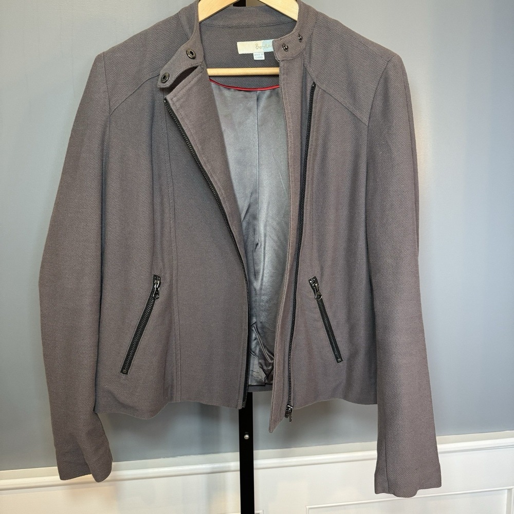 Boden Emilia Biker Knit Moto Cotton Wool Blend Gray Zip Jacket Sz 8
